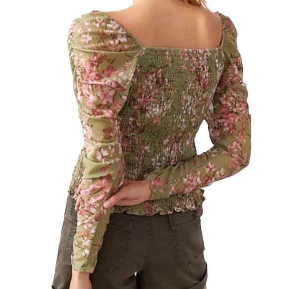Maeve Anthropologie A+ Floral Tulle Ruched Top 1X - Picture 3 of 8